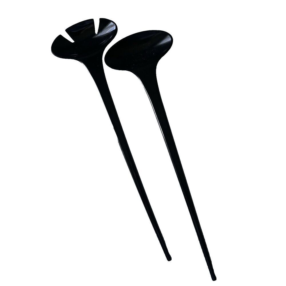 Ikea Vintage Salad Tongs Fork & Spoon Utensils Set Black Plastic 12.5" Lot of 2
